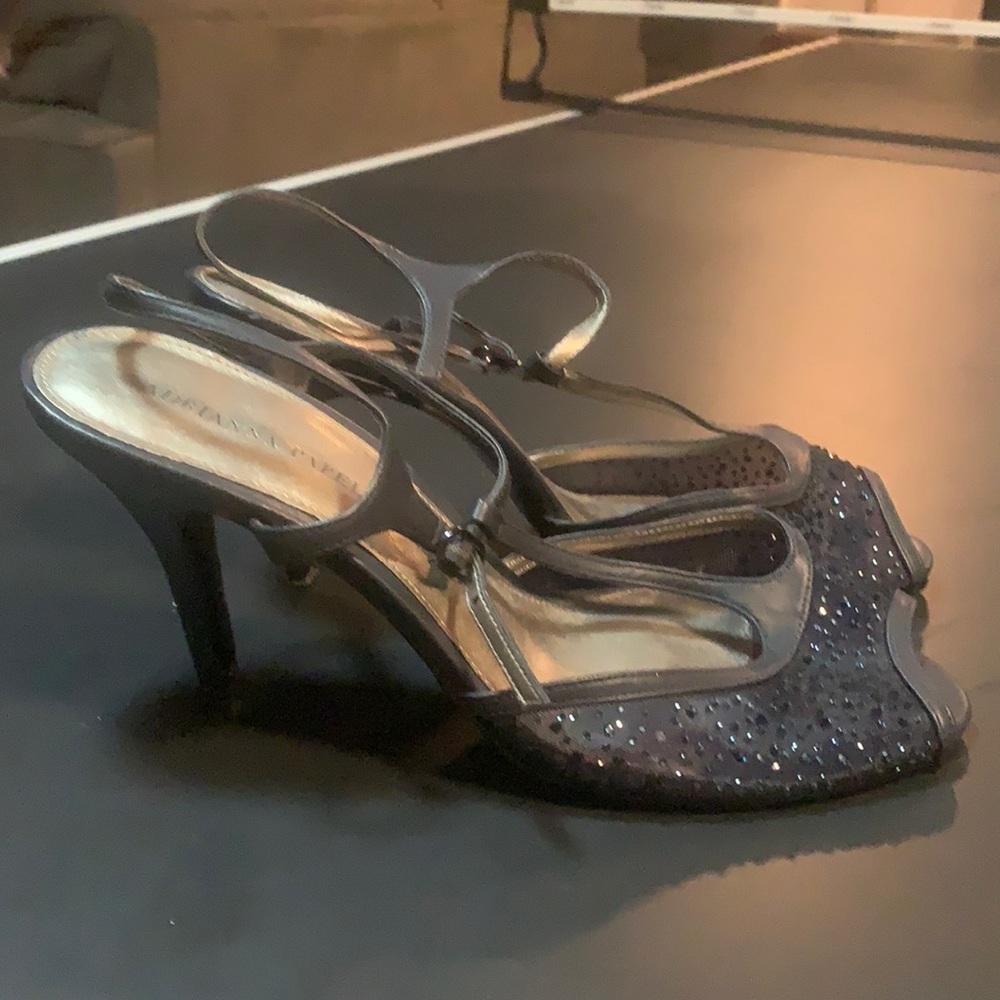 Sparkly navy peep toe heels